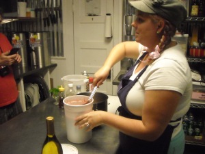 Janice Leary preparing Strawberry Soup